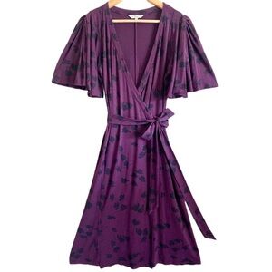 L.K.BENNETT Flowy Stretchy Feminine Flutter Sleeves Floral Midi Wrap Dress Sz 8